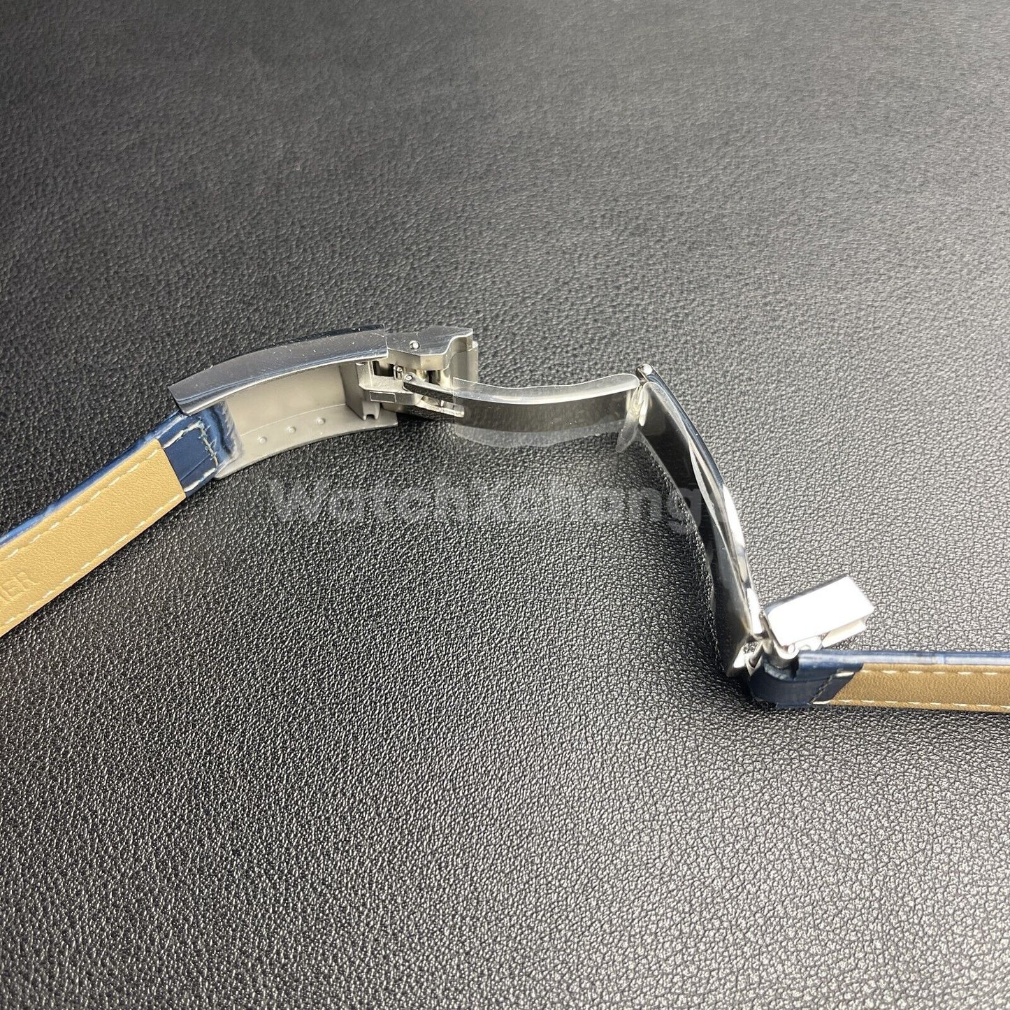 For ROLEX Watch Blue Genuine Leather Strap Band With Deployment Clasp Buckle
