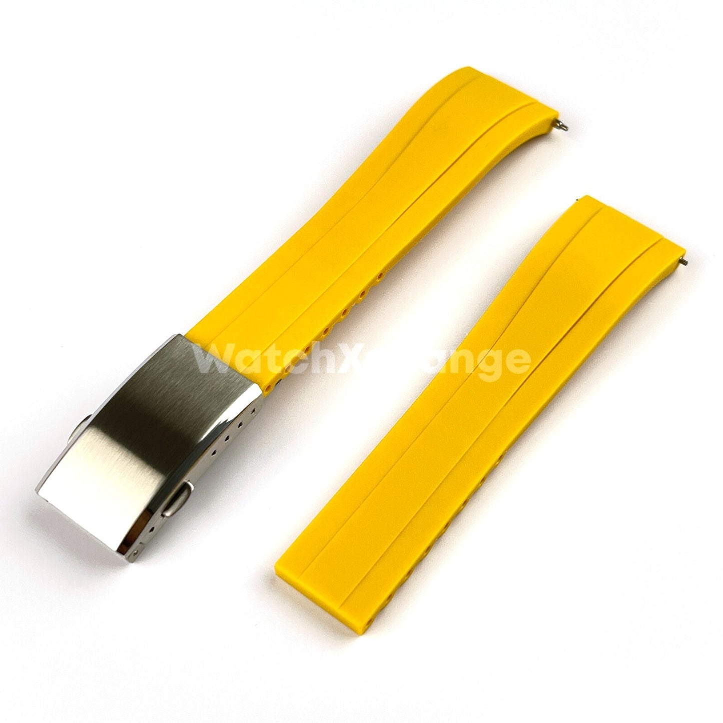 Yellow Rubber Watch Strap Deployment Clasp Cut To Size Quick Release 20mm 22mm