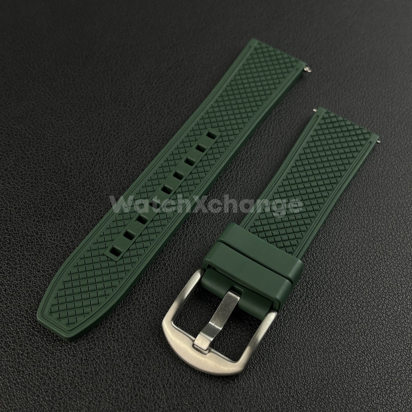 Green Premium Waffle FKM Rubber Watch Strap Band 20mm 22mm Quick Release