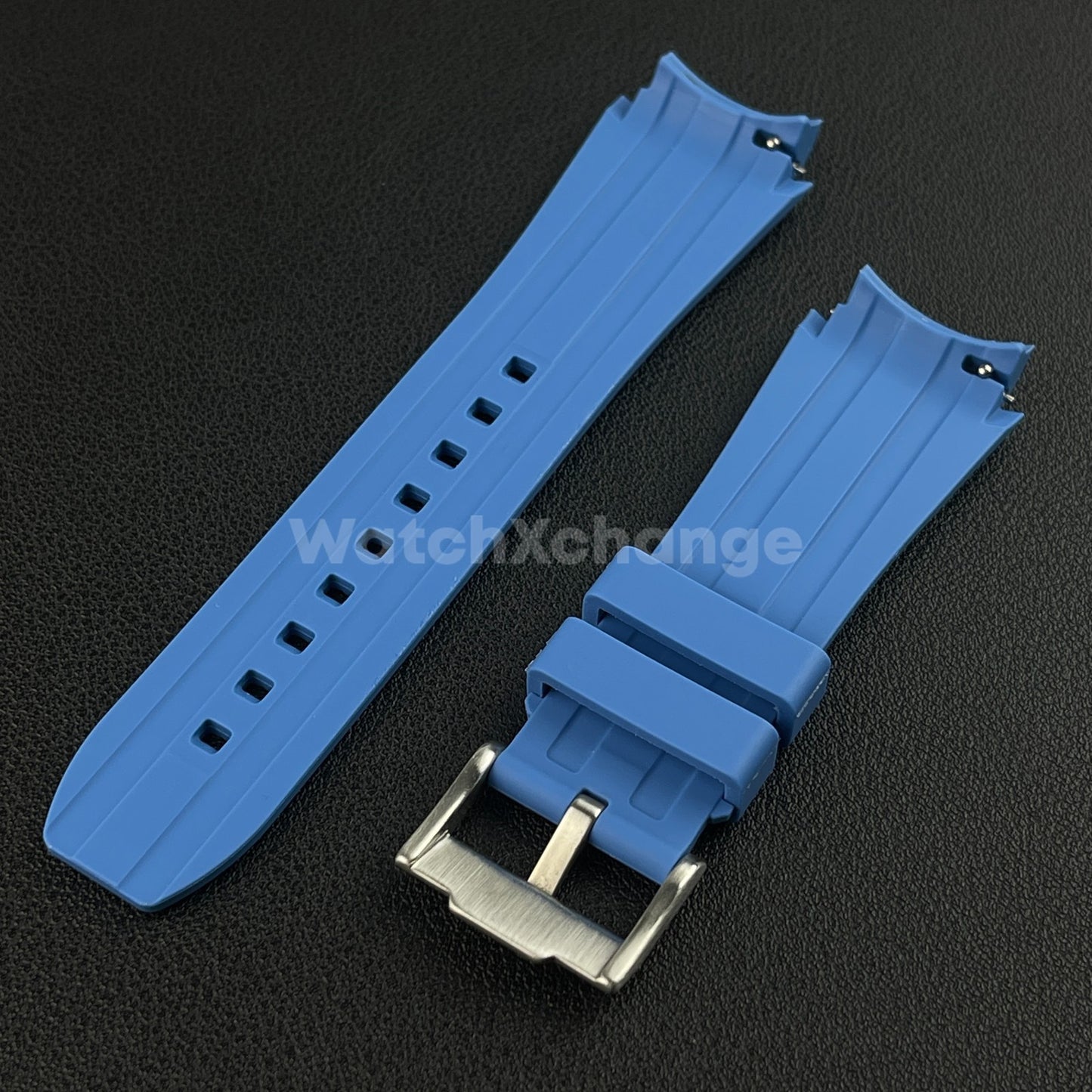 Blue 20mm Silicone Rubber Curved End Watch Strap Band For Omega Rolex