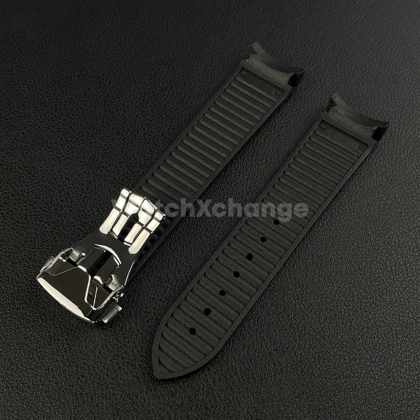 Black Omega Seamaster 41mm 300M Silicone Rubber Curved End Strap 20mm With Clasp