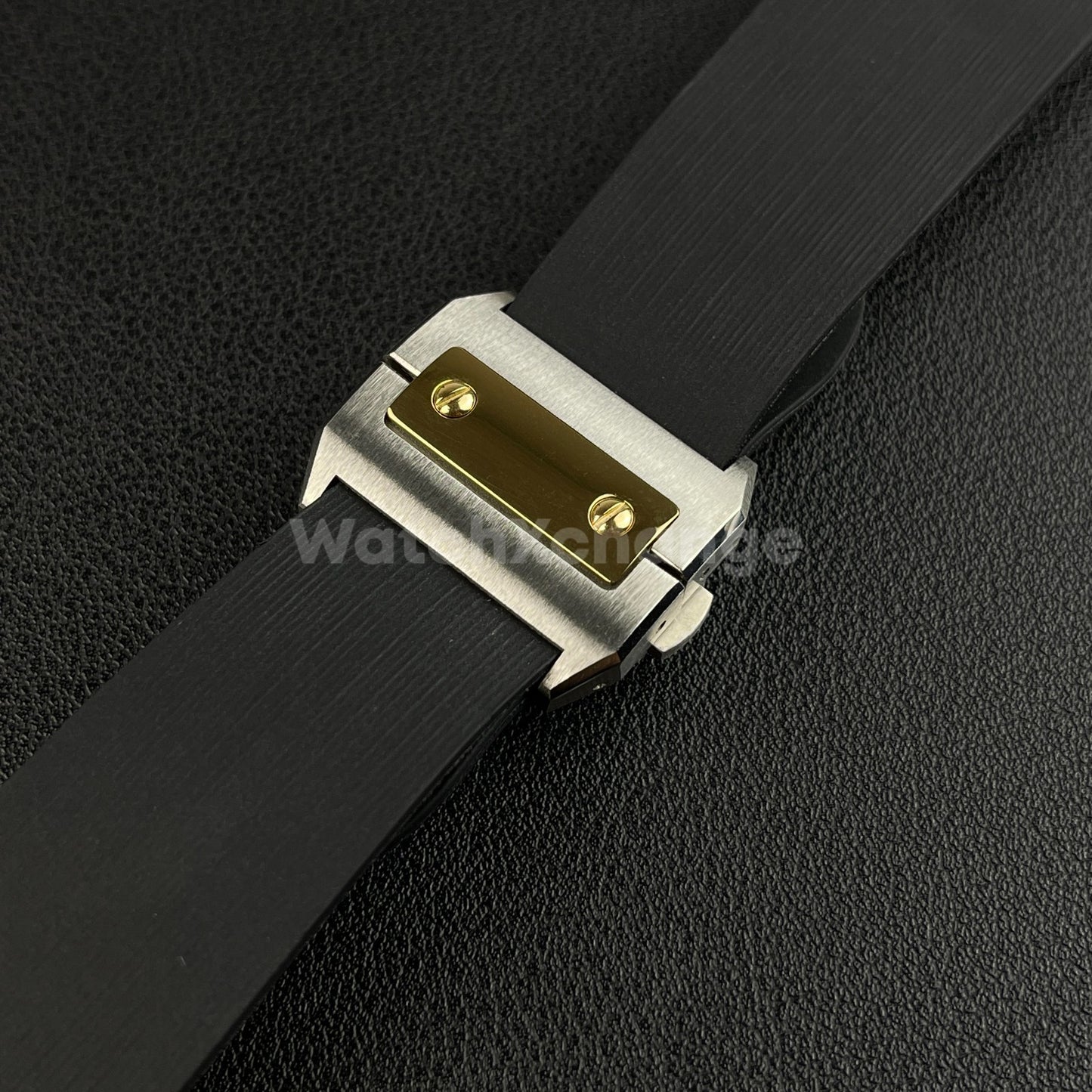 25mm Black Rubber Silicone Strap Band fit Cartier Santos Watches Clasp Buckle