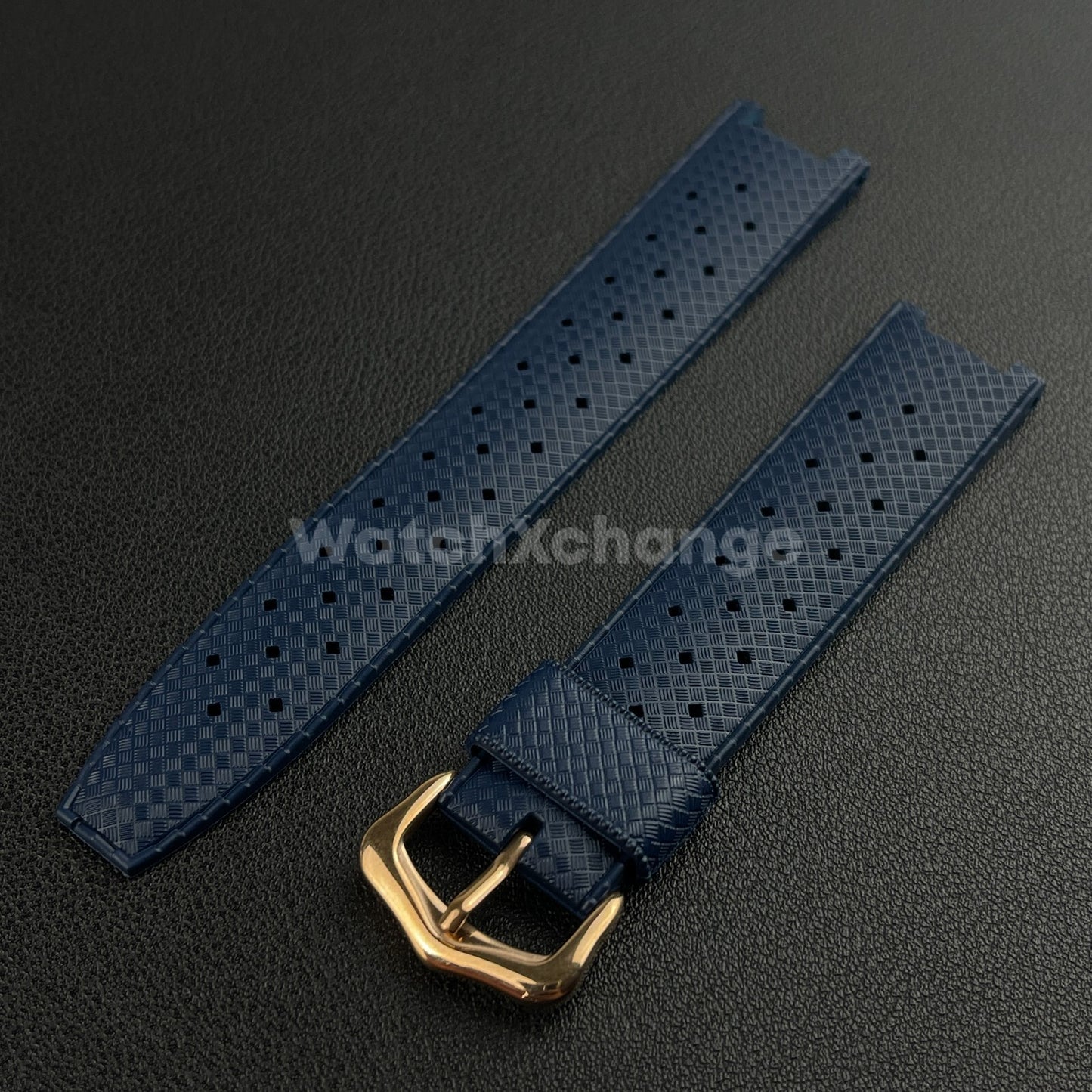 Blue Rubber Watch Straps Fit For Cartier Pasha Series Metal Buckle Watchband