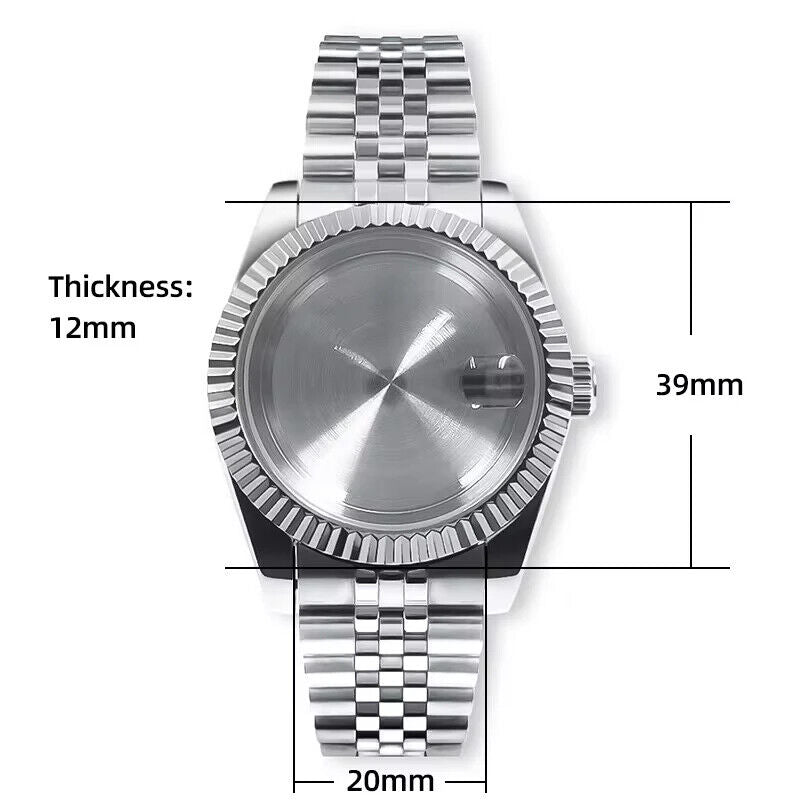 40mm Sapphire Crystal Watch Case Fit NH35 NH36 Jubilee Stainless Steel Silver