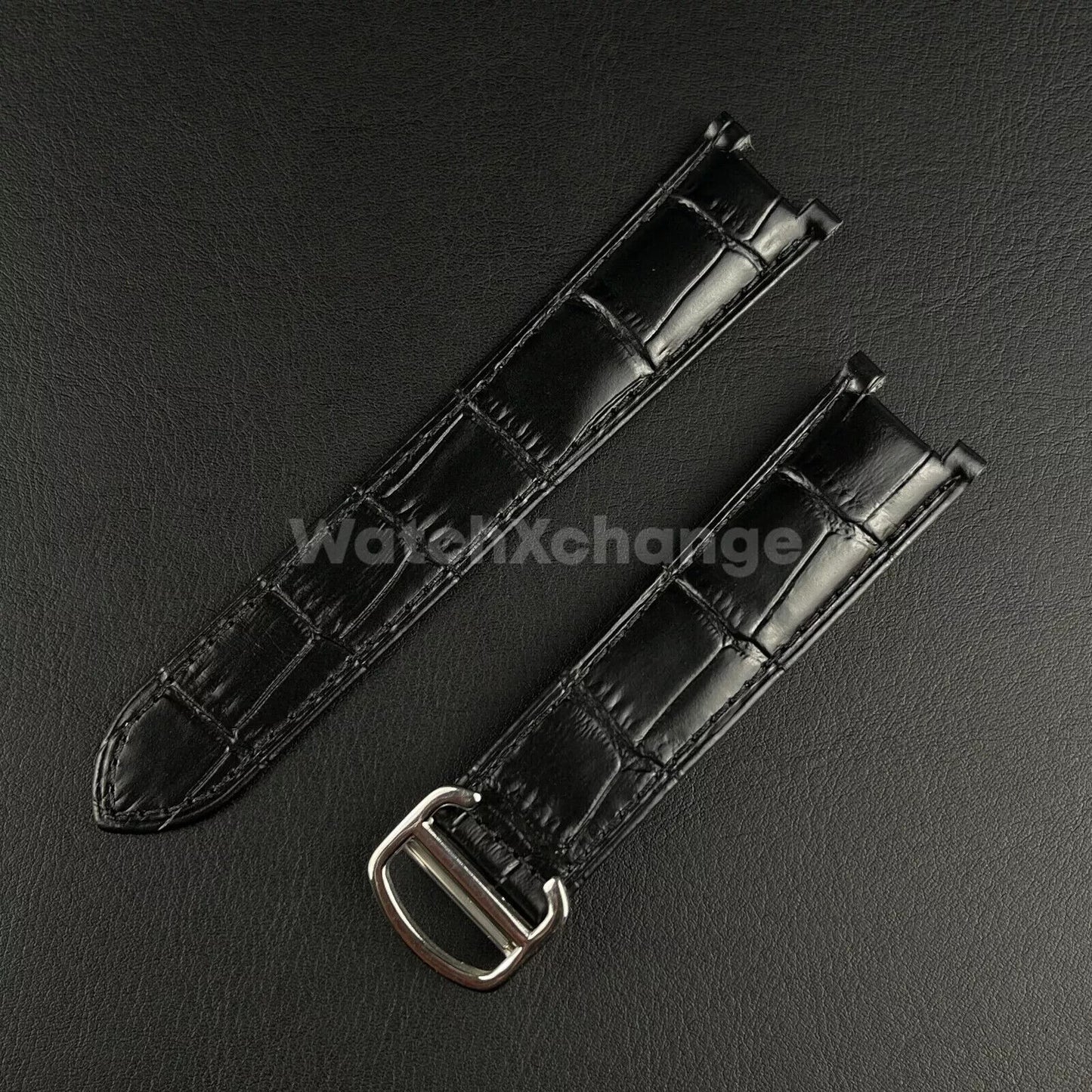 Black Genuine Leather Strap Band fit Cartier Pasha Watch Clasp Buckle 18 - 21mm