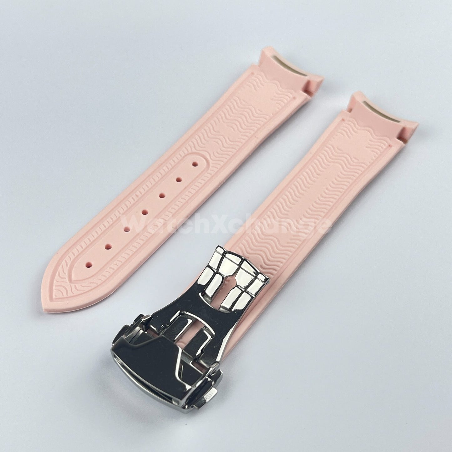 Pink Curved End Silicone Rubber Watch Strap For Omega Seamaster 20mm