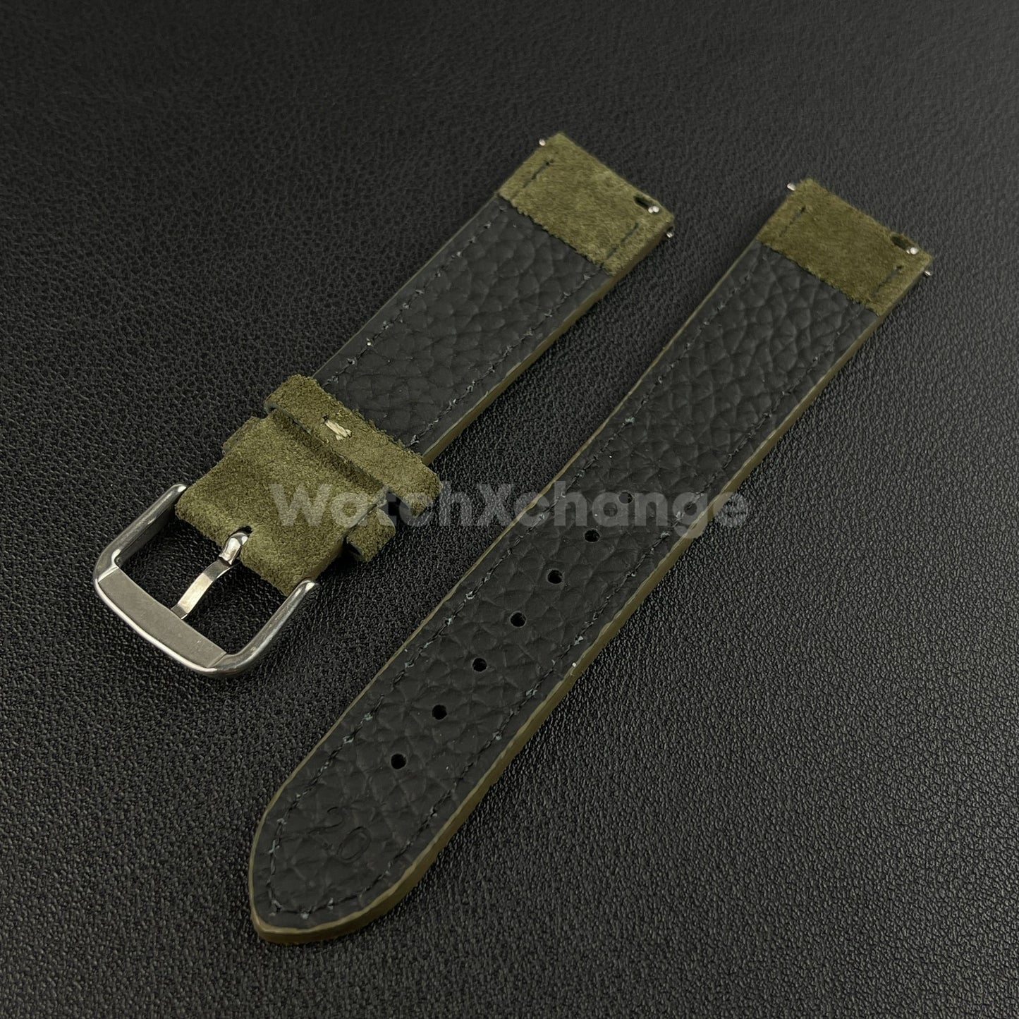 Green Watch Strap Suede Leather Premium Quick Release Band 18 19 20 22mm