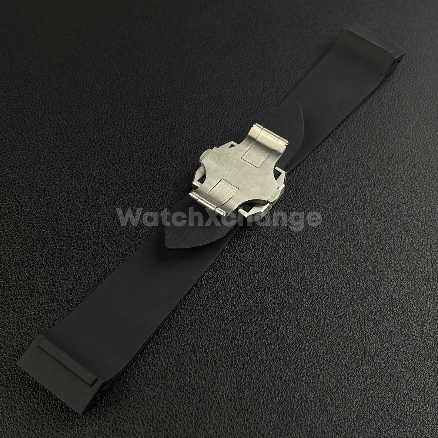 25mm Black Rubber Silicone Strap Band fit Cartier Santos Watches Clasp Buckle