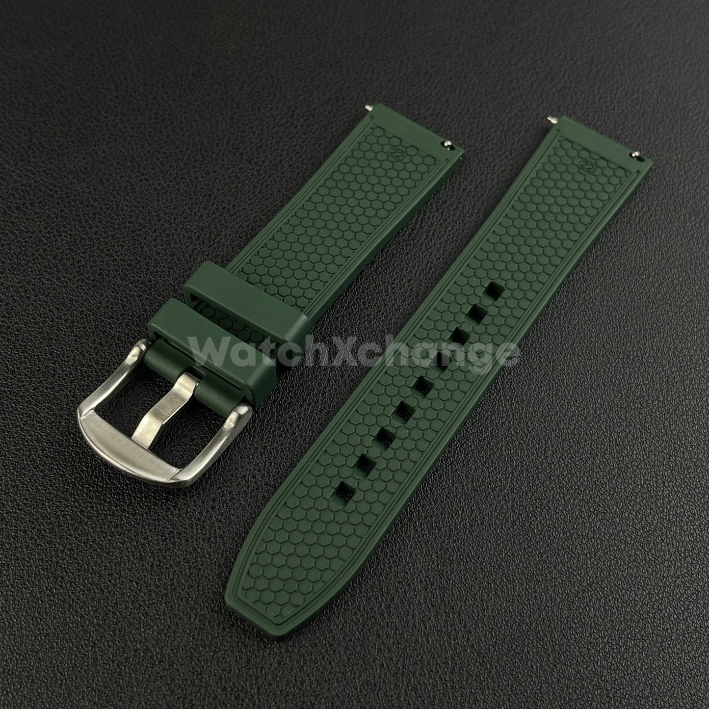 Green Premium Waffle FKM Rubber Watch Strap Band 20mm 22mm Quick Release