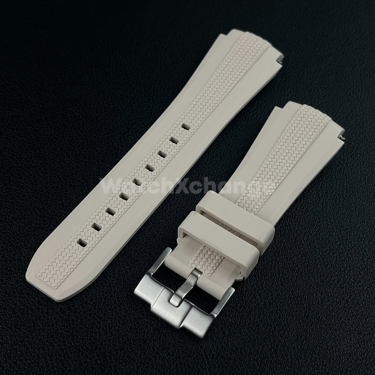 Light Beige 20mm Silicone Rubber Curved End Watch Strap Band For Omega Rolex
