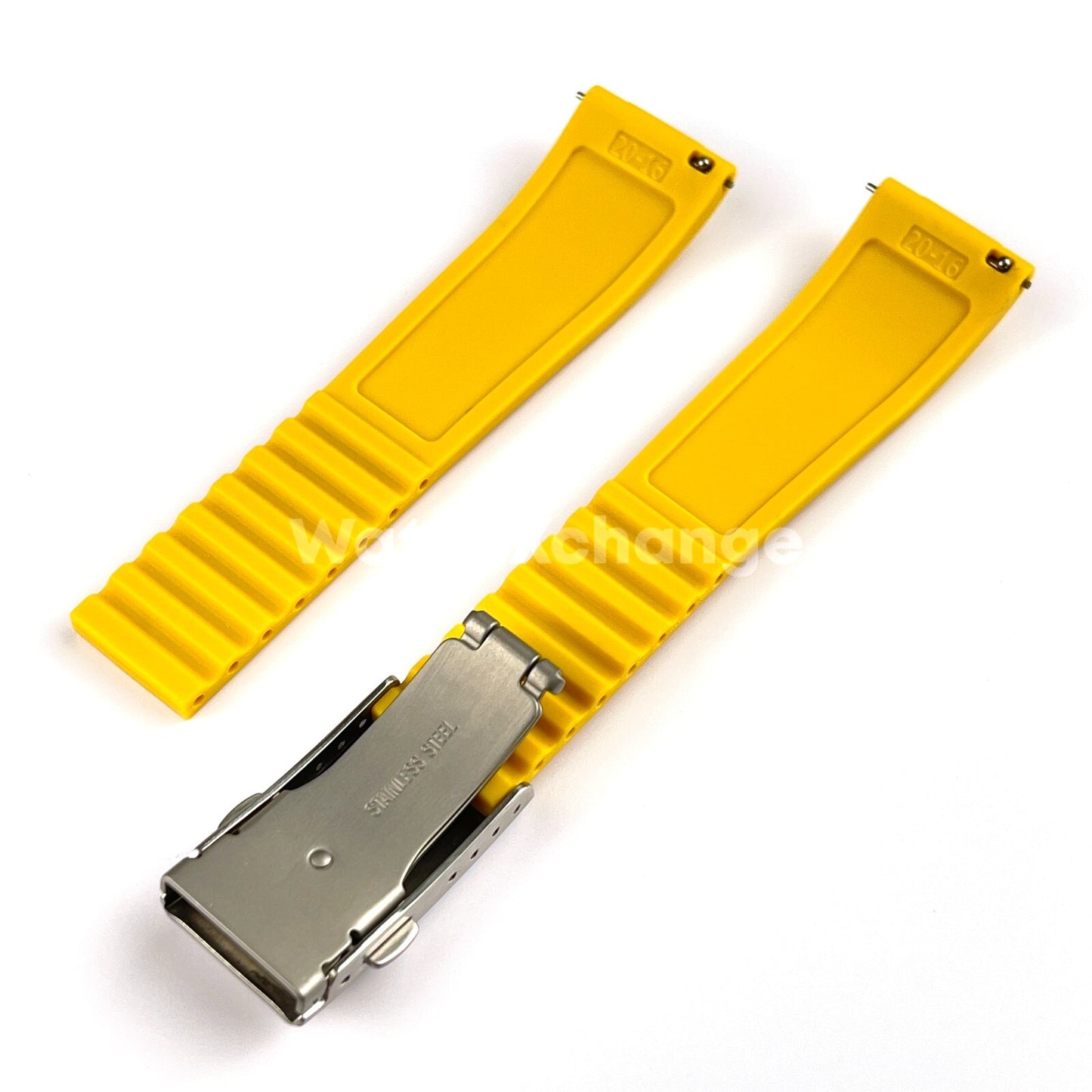Yellow Rubber Watch Strap Deployment Clasp Cut To Size Quick Release 20mm 22mm
