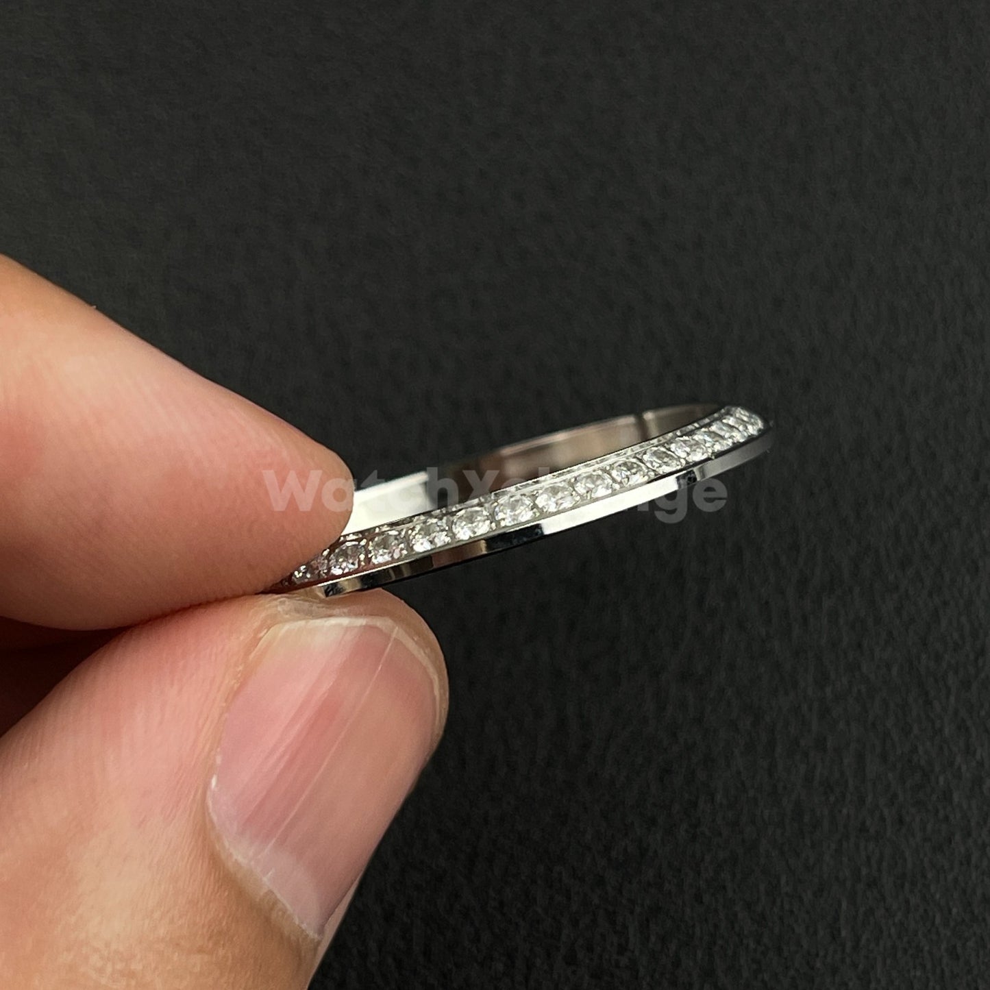 Silver Curved Gemstone Stainless Steel Watch Bezel Insert Ring 36mm 39mm