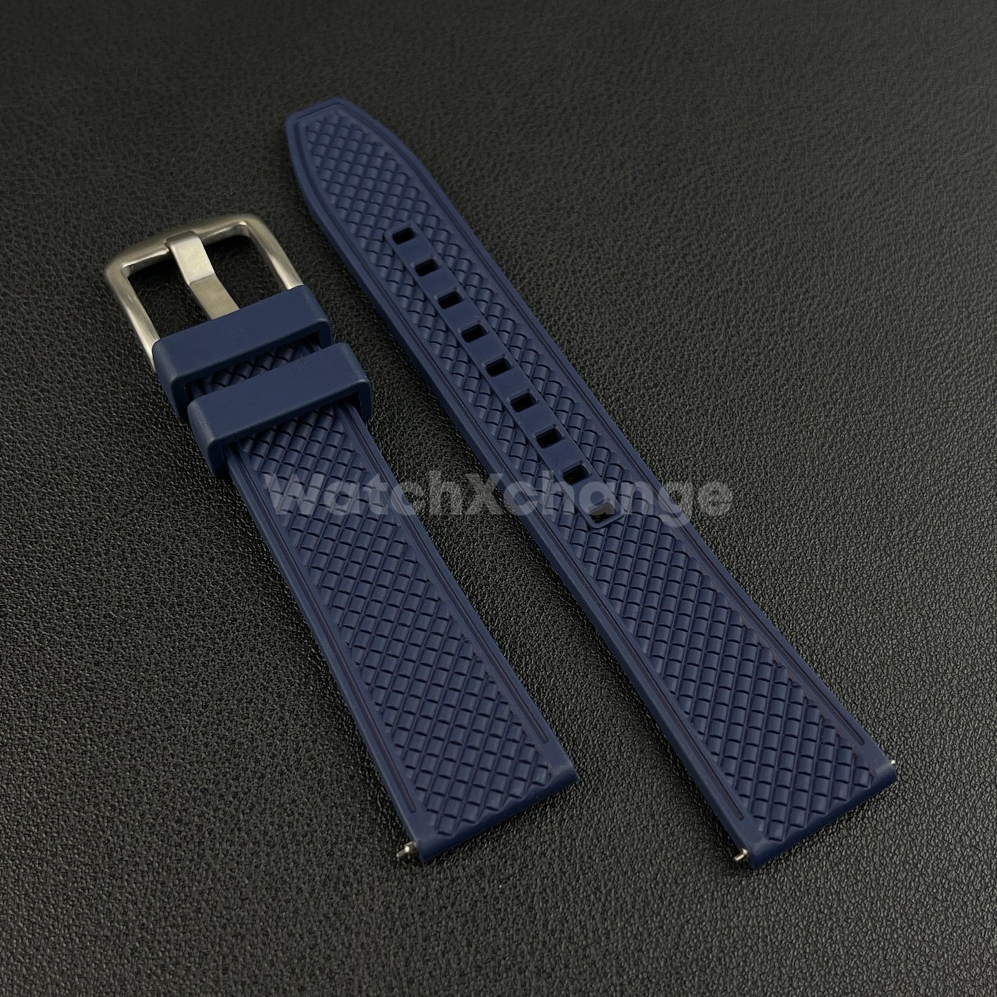 Blue Premium Waffle FKM Rubber Watch Strap Band 20mm 22mm Quick Release