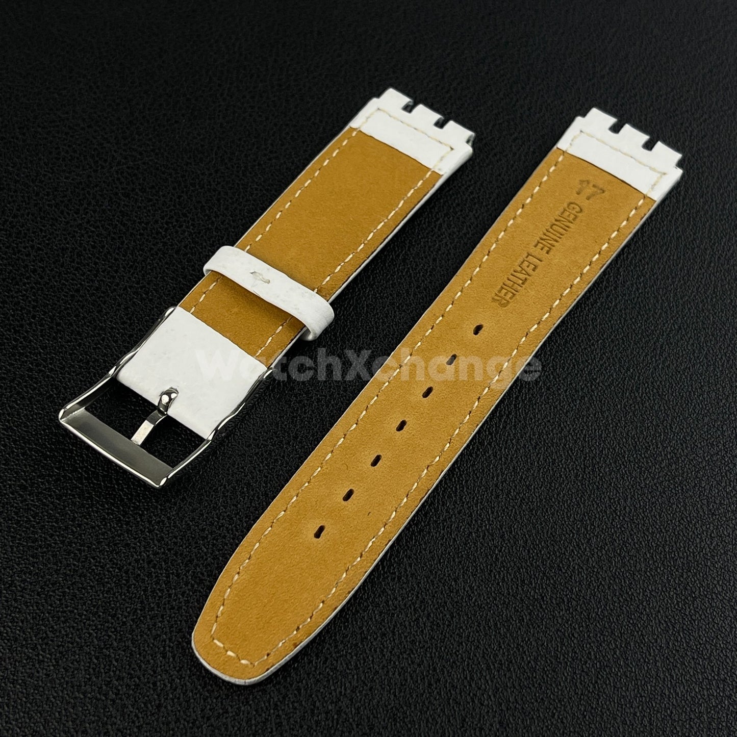 White Genuine Leather Watch Band Strap 17mm for SWATCH YCS YAS YGS