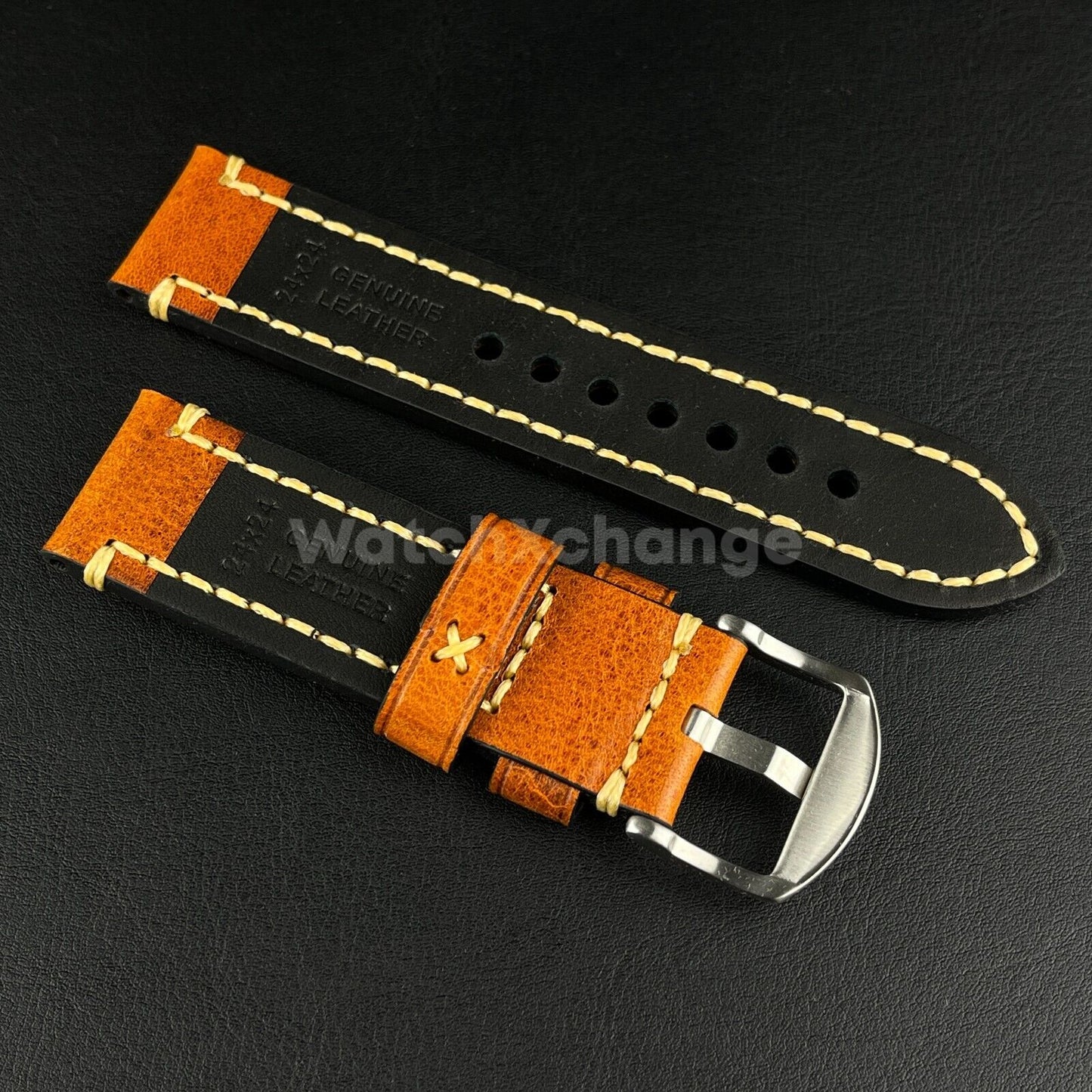 Mens Genuine Light Brown Leather Watch Strap Band for PANERAI FOSSIL 20, 22 24mm