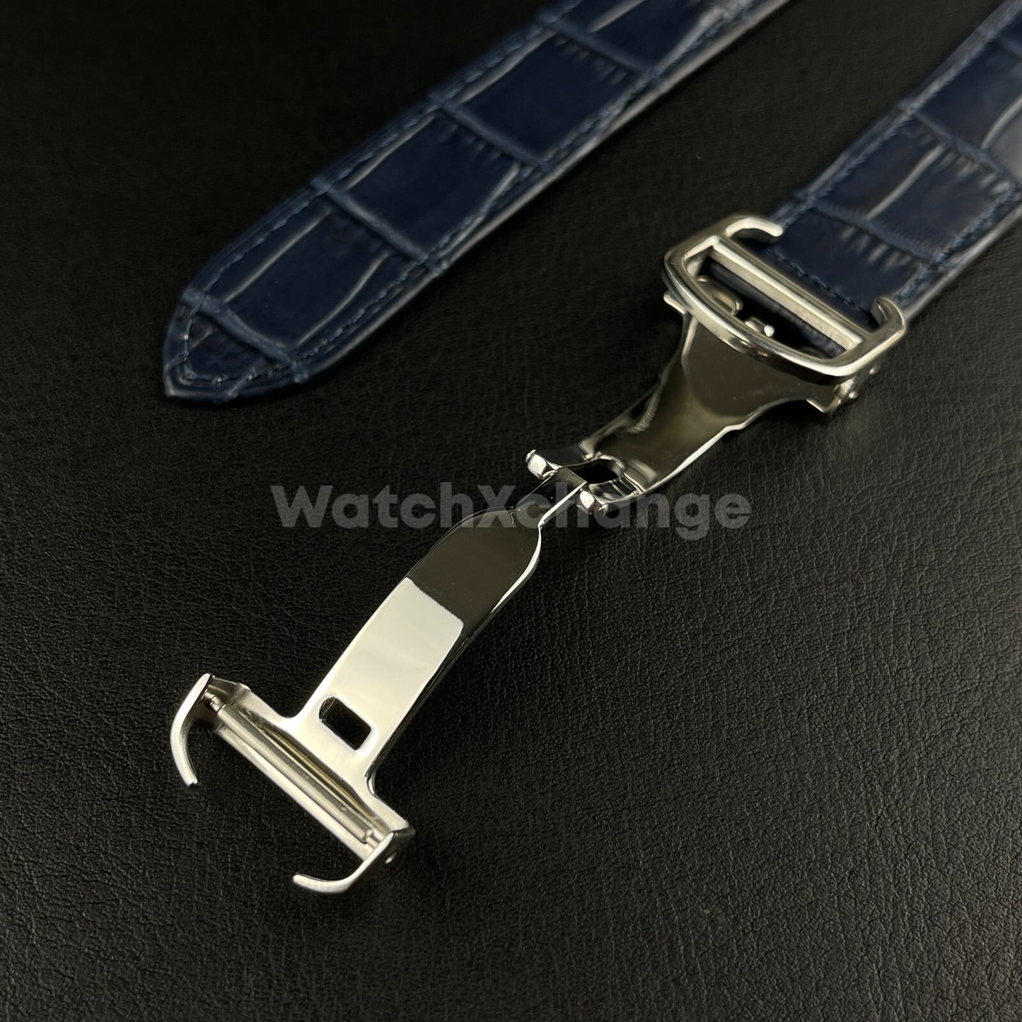 20mm Blue Genuine Leather Strap Band fit Cartier Pasha Watch Clasp Buckle