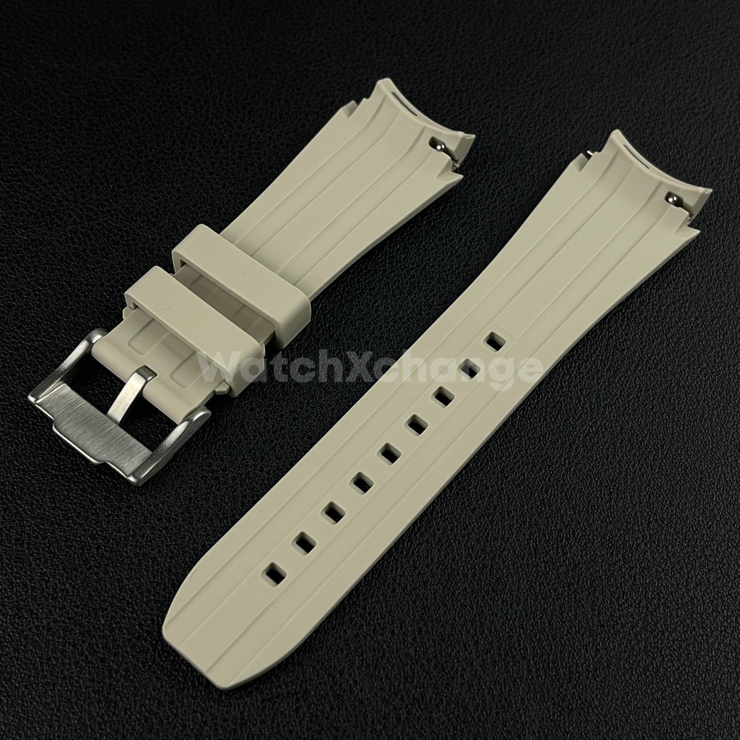 Beige 20mm Silicone Rubber Curved End Watch Strap Band For Omega Rolex