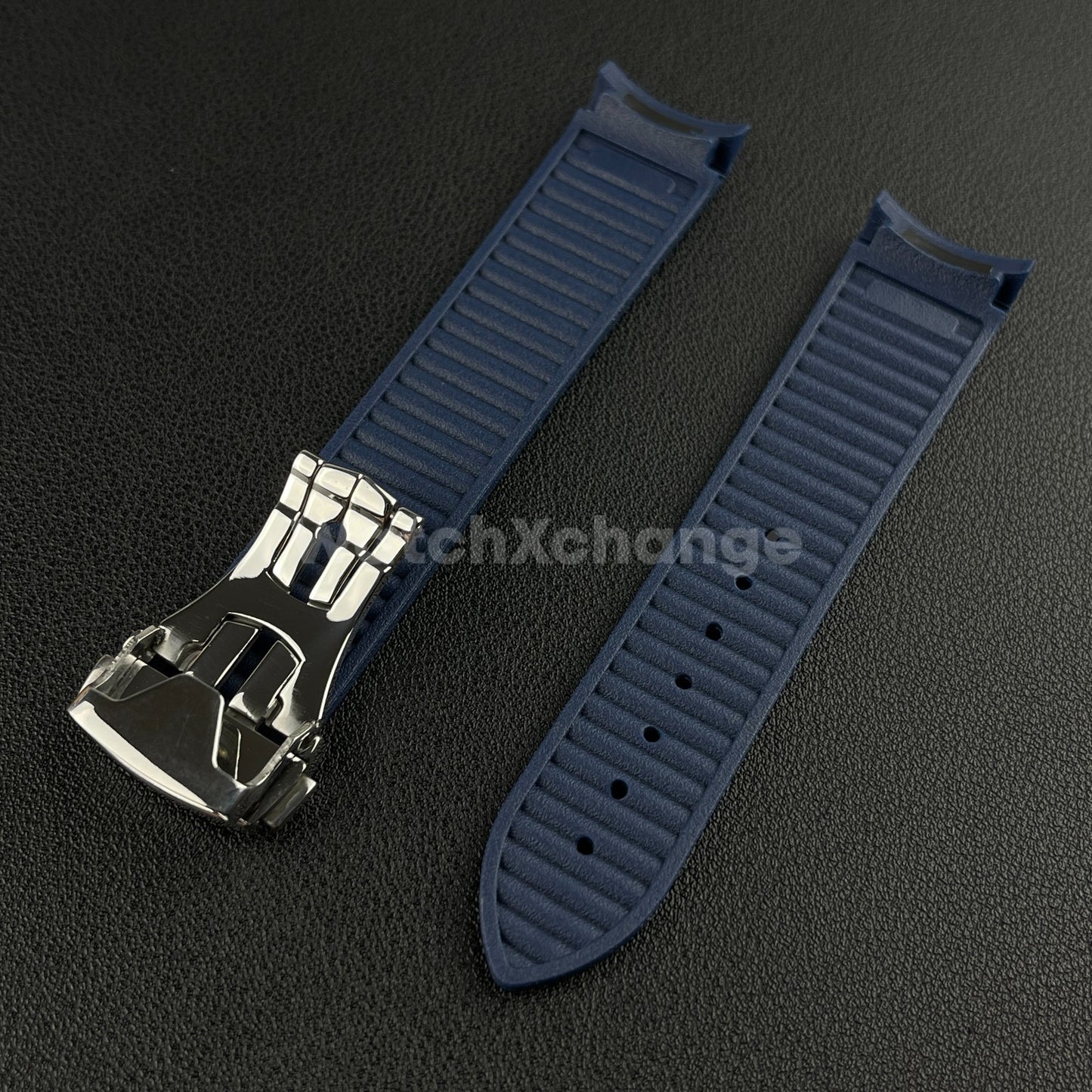 Blue Omega Seamaster 41mm 300M Silicone Rubber Curved End Strap 20mm With Clasp