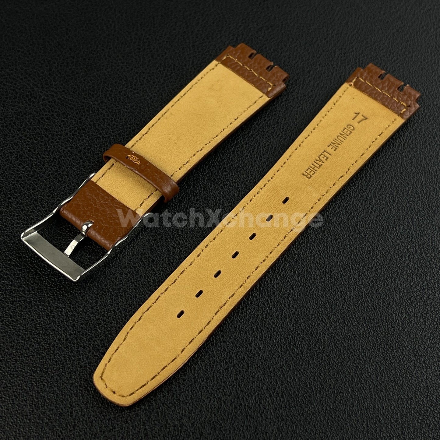 Brown Genuine Leather Watch Band Strap 17mm for SWATCH YCS YAS YGS