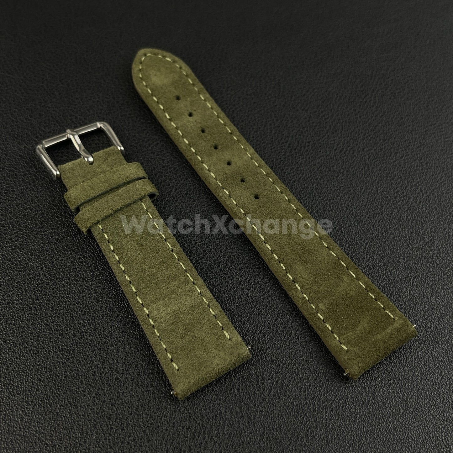 Green Watch Strap Suede Leather Premium Quick Release Band 18 19 20 22mm