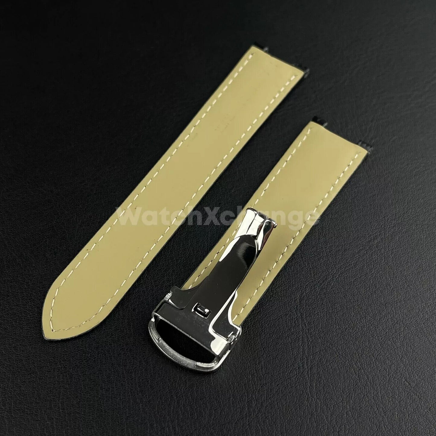Black Genuine Leather Strap Band fit Cartier Pasha Watch Clasp Buckle 18 - 21mm