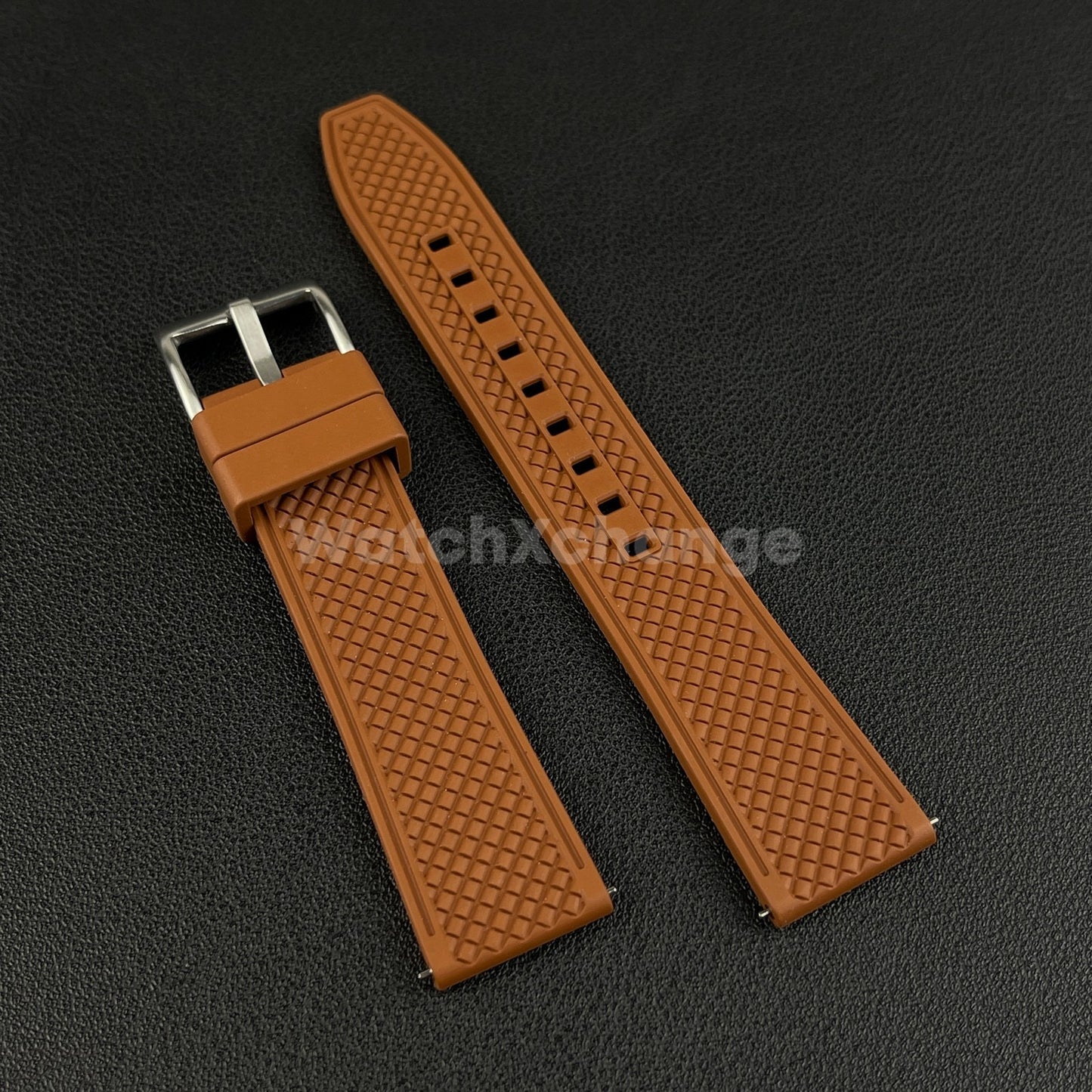 Brown Premium Waffle FKM Rubber Watch Strap Band 20mm 22mm Quick Release