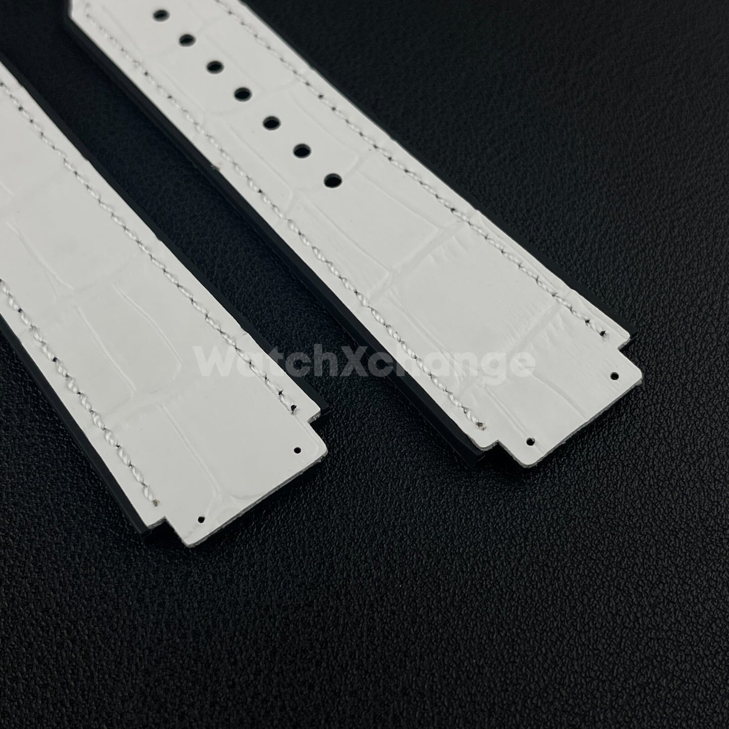 White Leather Watch Strap Band 26*19mm Fit HUBLOT BIG BANG