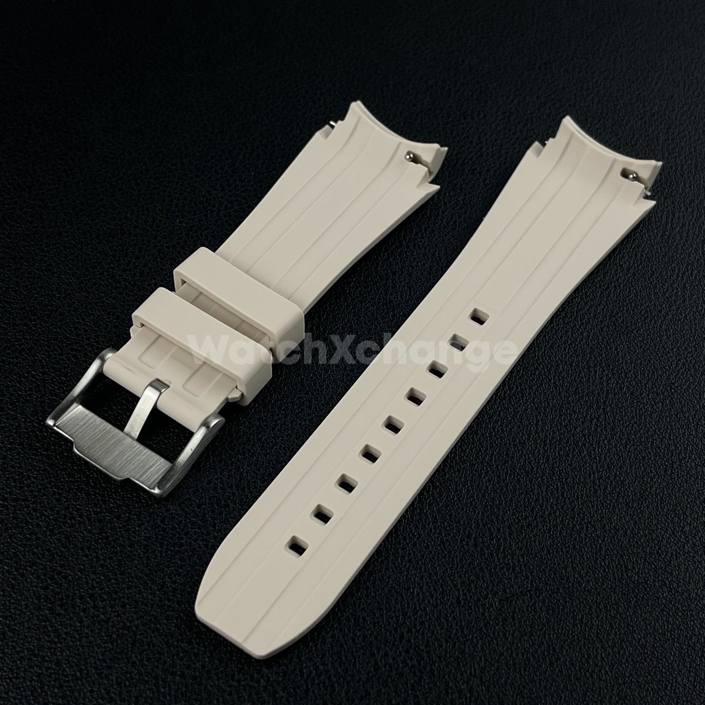 Light Beige 20mm Silicone Rubber Curved End Watch Strap Band For Omega Rolex
