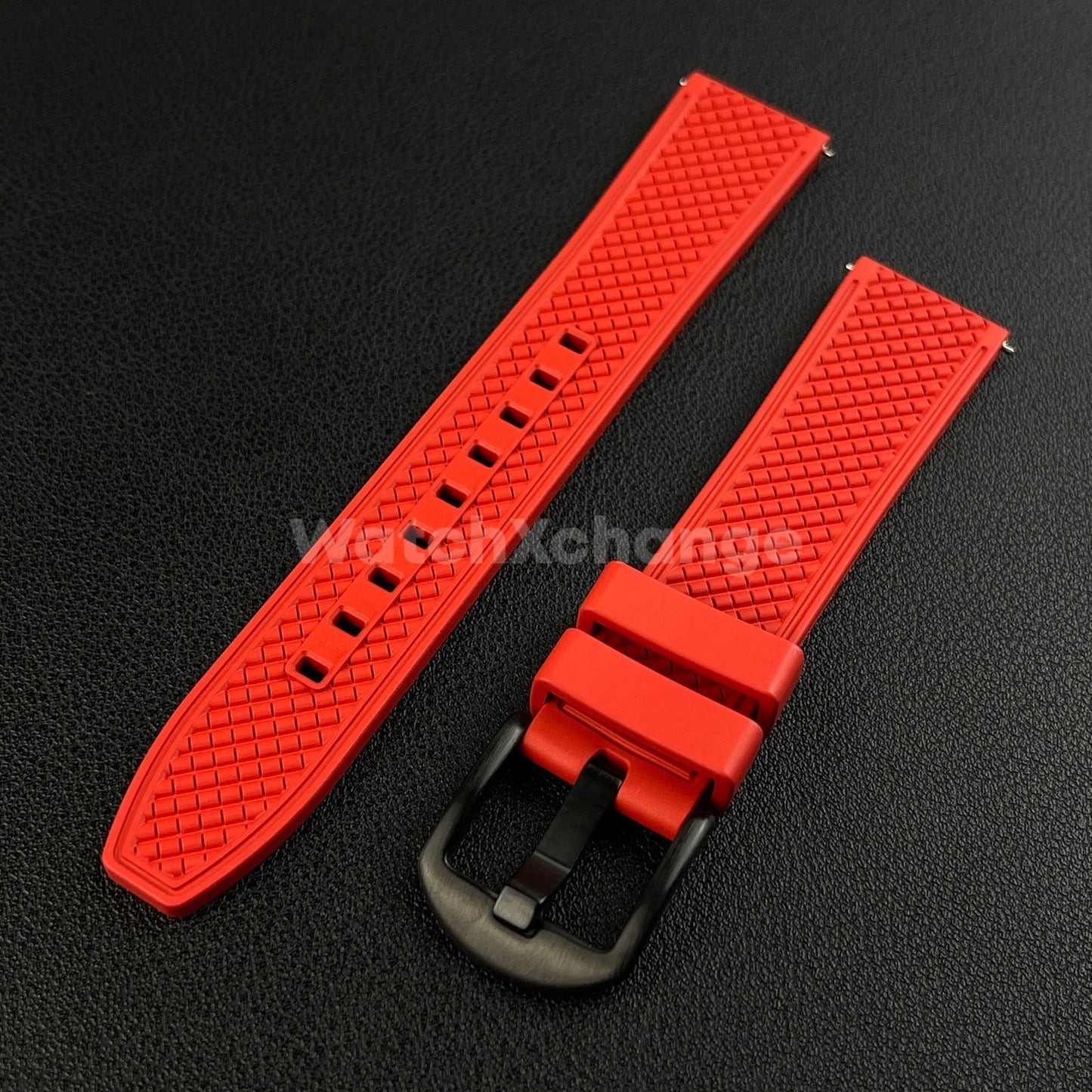 Red Premium Waffle FKM Rubber Watch Strap Band 20mm 22mm Quick Release