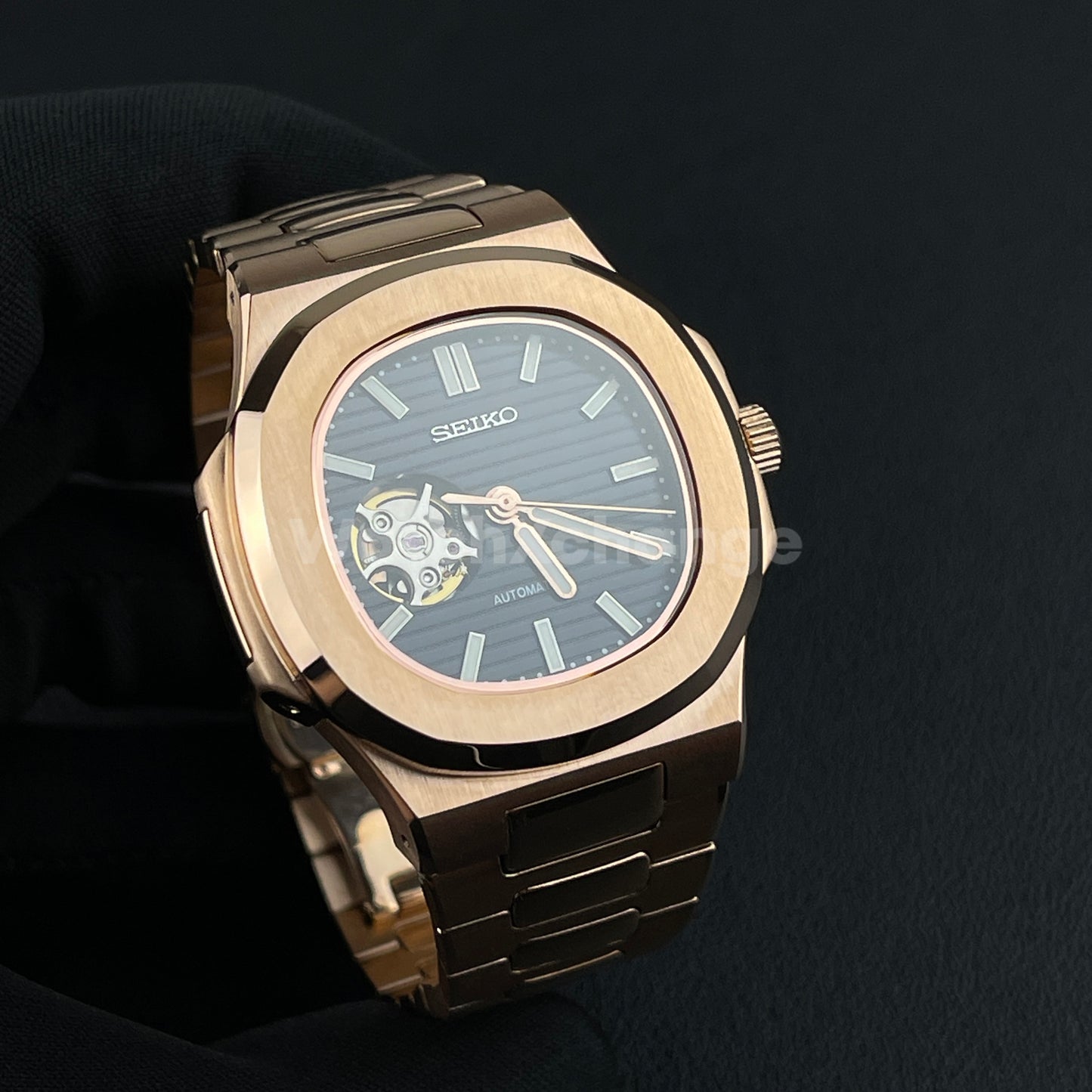 Rose Gold Nautilus Style Seiko Watch NH38 Automatic Movement