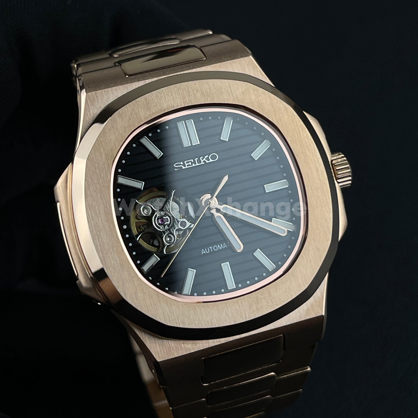 Rose Gold Nautilus Style Seiko Watch NH38 Automatic Movement