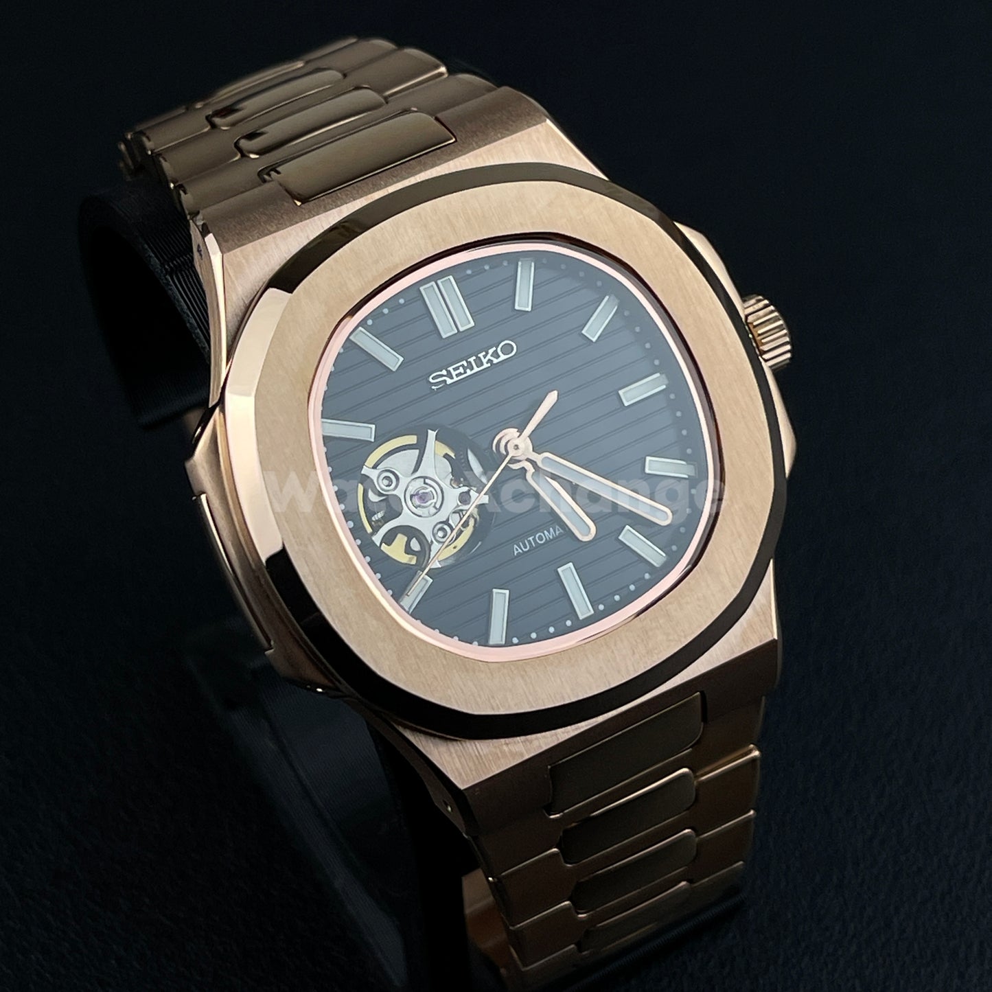 Rose Gold Nautilus Style Seiko Watch NH38 Automatic Movement