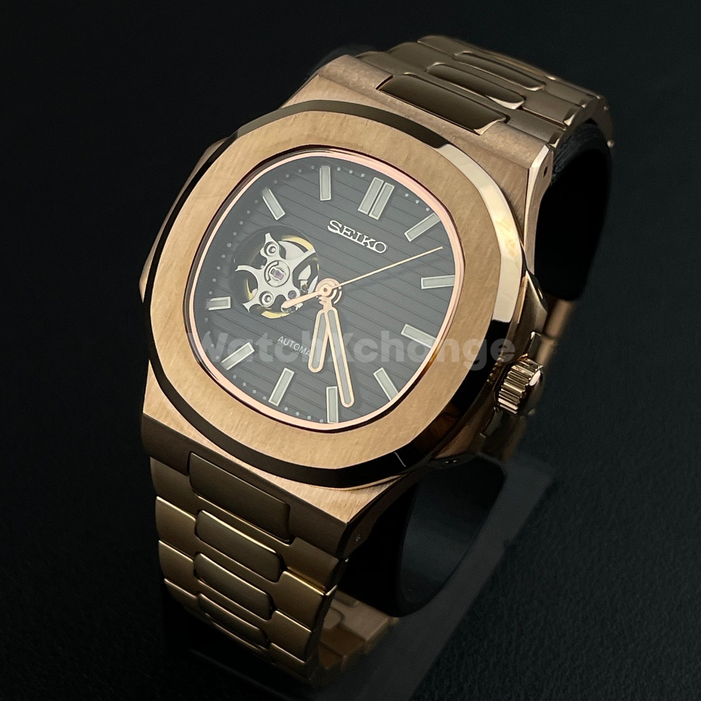 Rose Gold Nautilus Style Seiko Watch NH38 Automatic Movement