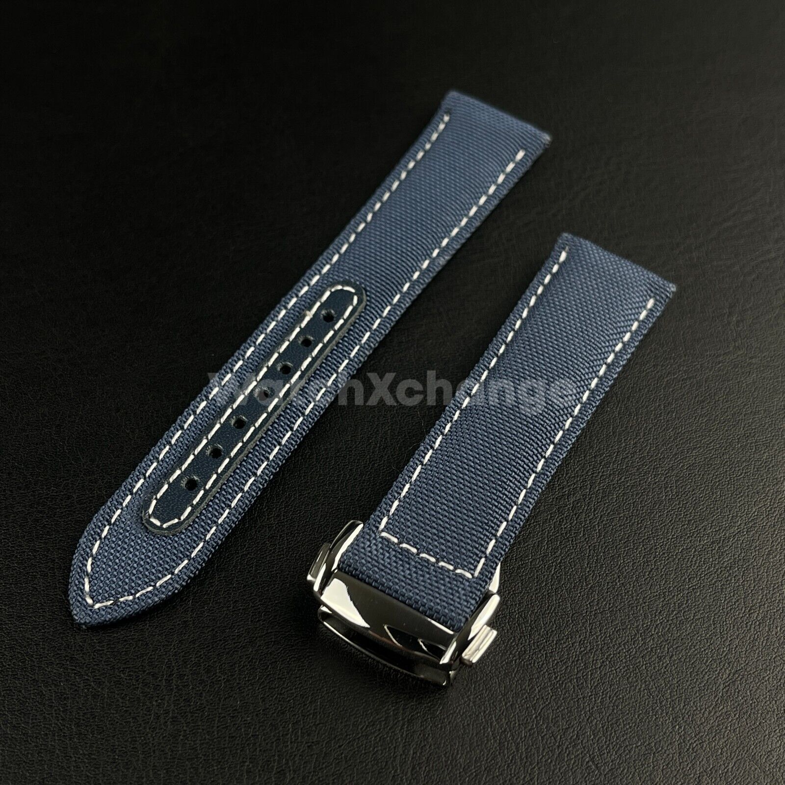 Blue Breathable Nylon Canvas Watch Band Strap Sport for Omega Seamaster 20mm