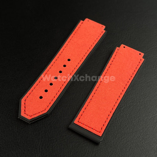 Red Leather Suede Watch Strap Band 26*19mm Fit HUBLOT BIG BANG