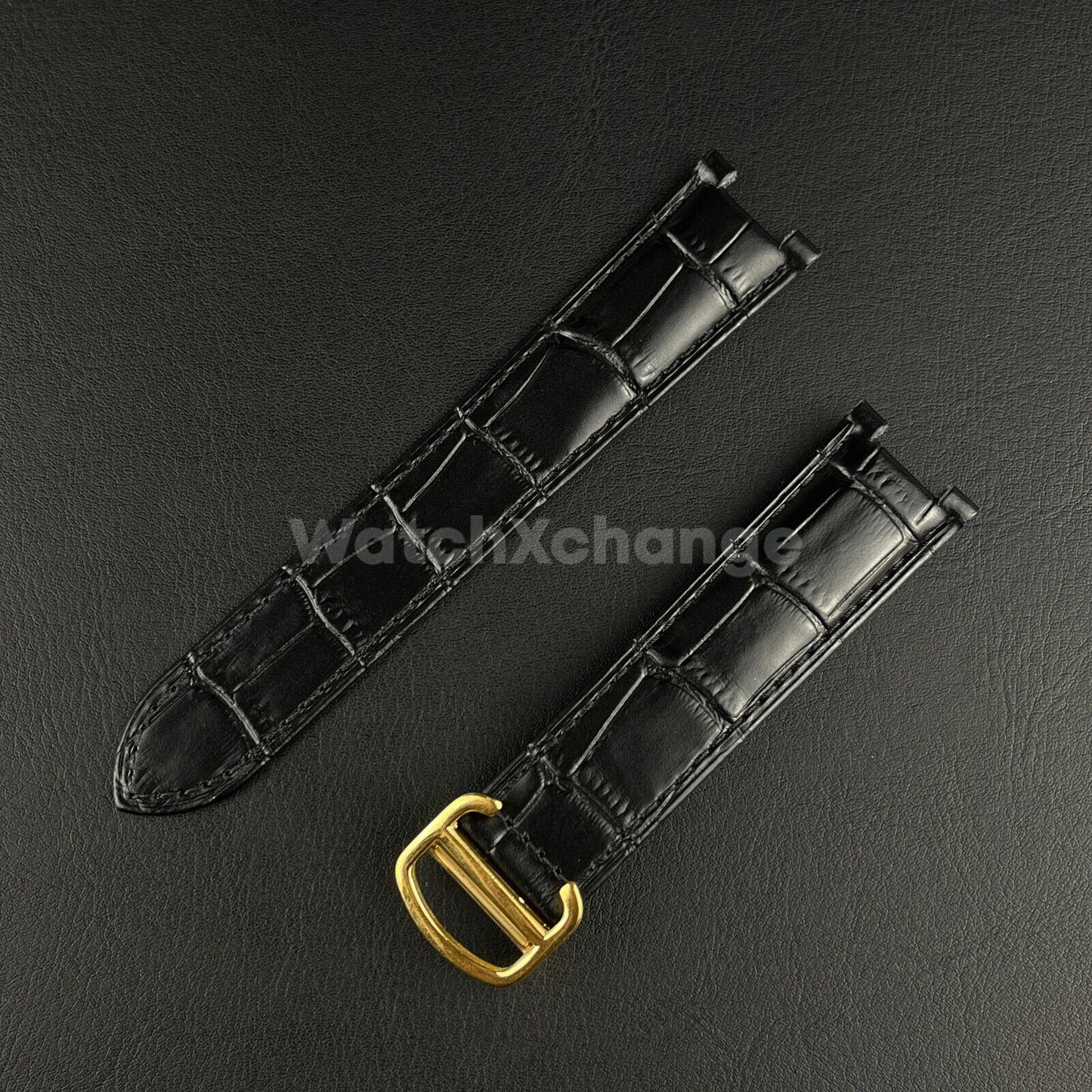 21mm Black Genuine Leather Strap Band fit Cartier Pasha Watch Clasp Buckle