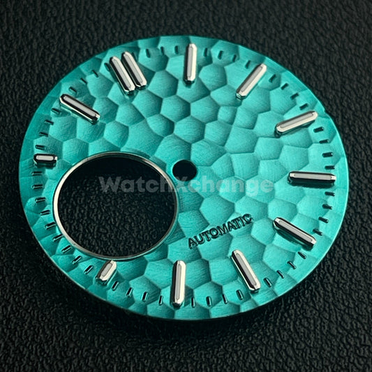 28.5mm Teal Blue Honeycomb Texture Watch Dial Face For Seiko NH38 Movement