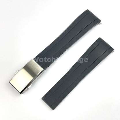 Black Rubber Watch Strap Deployment Clasp Cut To Size Quick Release 20mm 22mm