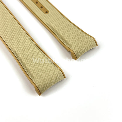 Khaki Beige Curved End Silicone Rubber Watch Strap For Omega Seamaster 20mm