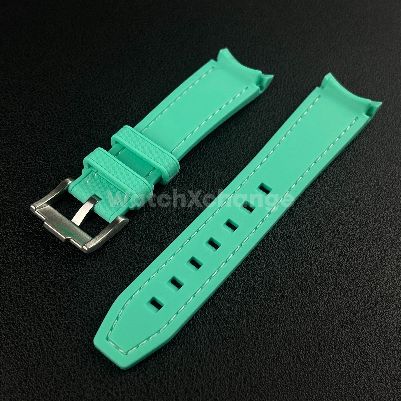 Cyan Green 20mm Silicone Rubber Curved End Watch Strap Band For Omega Rolex