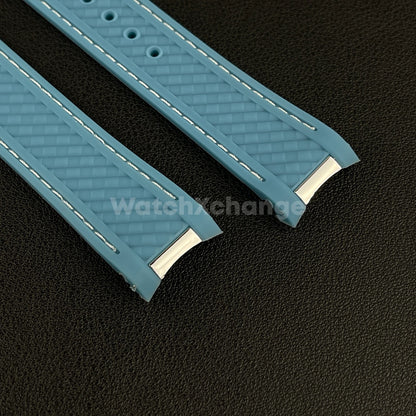20mm For OMEGA Seamaster Aqua Terra Watch Silicone Rubber Strap Clasp Light Blue