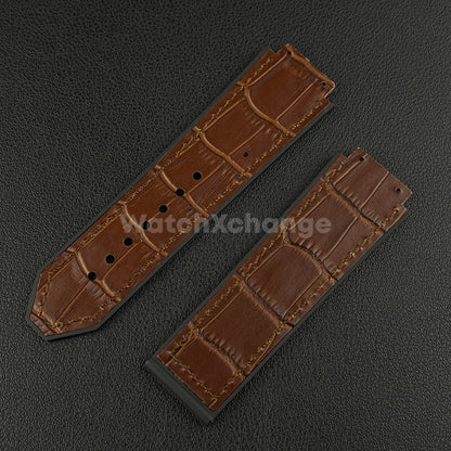 Brown Leather Watch Strap Band 26*19mm Fit HUBLOT BIG BANG