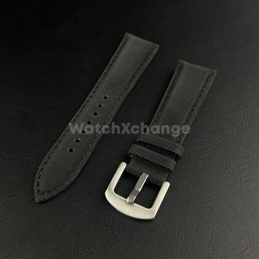 Black Nylon Sailcloth Leather Watch Strap - Moonswatch Style Band - 20 22 24mm