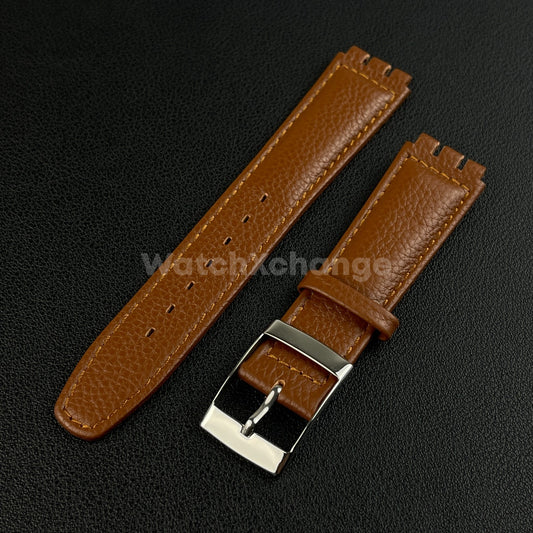 Brown Genuine Leather Watch Band Strap 17mm for SWATCH YCS YAS YGS