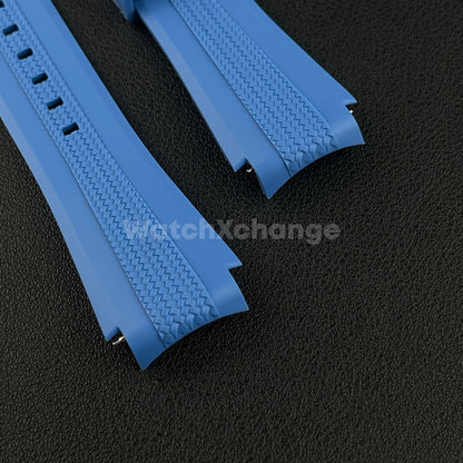 Blue 20mm Silicone Rubber Curved End Watch Strap Band For Omega Rolex