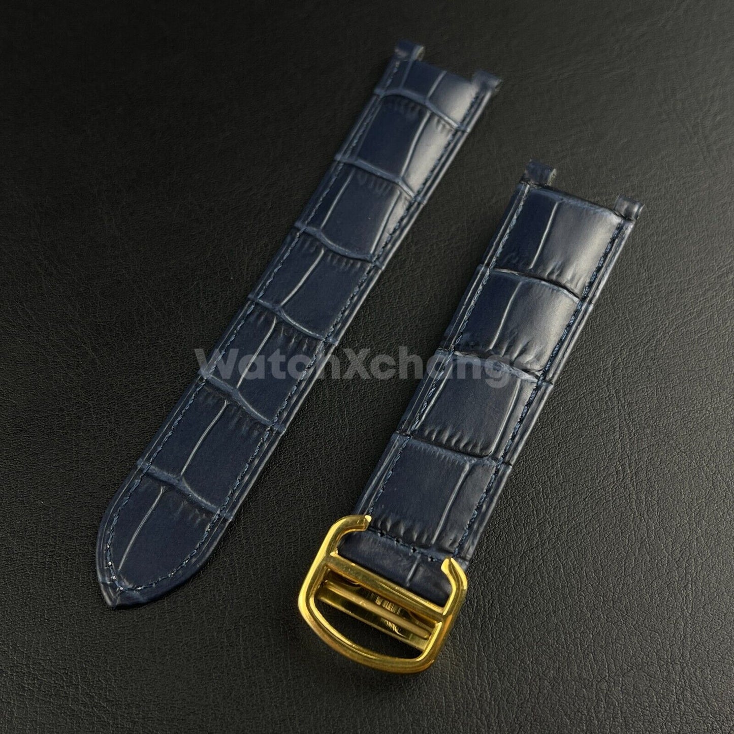 21mm Blue Genuine Leather Strap Band fit Cartier Pasha Watch Clasp Buckle