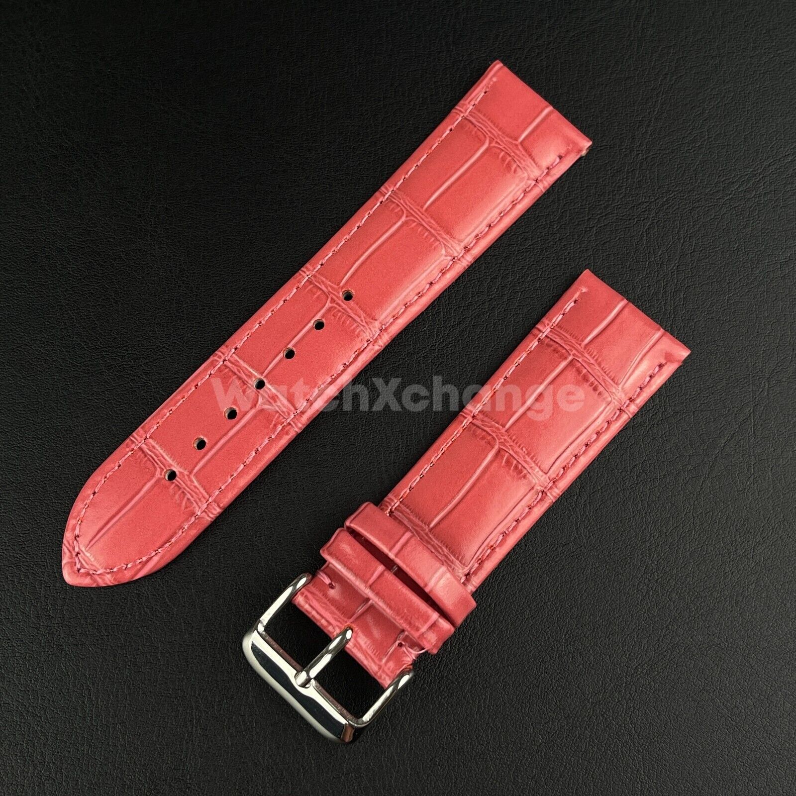 Pink Genuine Leather Universal Watch Strap Band Alligator Grain 20mm 22mm 24mm