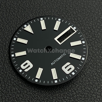 29mm Black Watch Dial Face for NH36 Movements Green Luminous