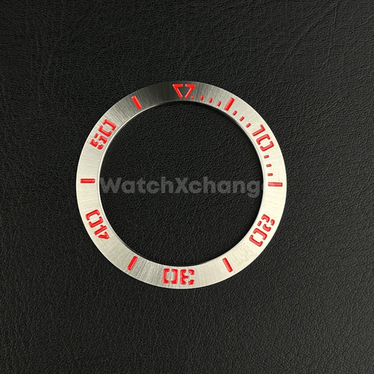 41mm Silver & Red Stainless Bezel Insert Fits Seiko King Prospex Samurai SRPF