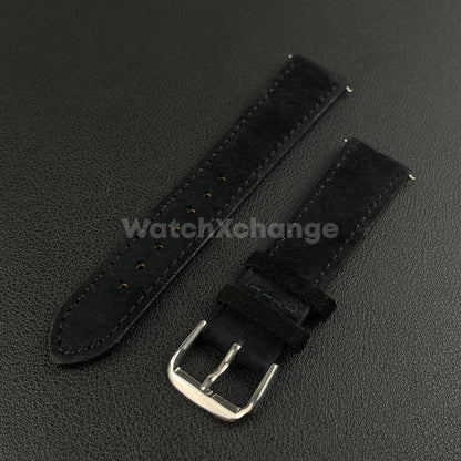 Black Watch Strap Suede Leather Premium Quick Release Band 18 19 20 22mm